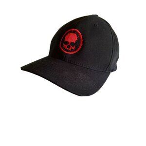 Flexfit Black Baseball Cap With Red Skull Logo S-M